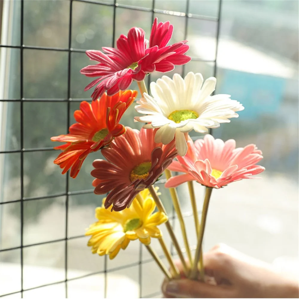 1PCs PU Daisy Artificial Flowers Gerbera Simulated Fake Flowers Home  Interior Decoration Wedding Party Decor 38.5cm Silk Flower