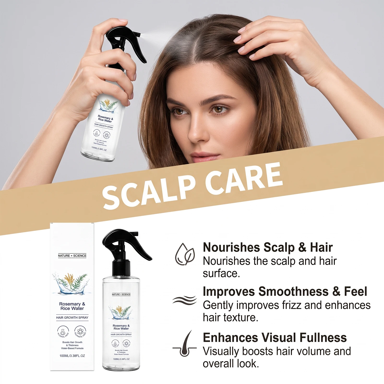 Rosemary Hair Spray Leave-In Conditioner Hydrating Smoothing Dry Damaged Hair Scalp Nourishing Lightweight Detangling Mist Spray