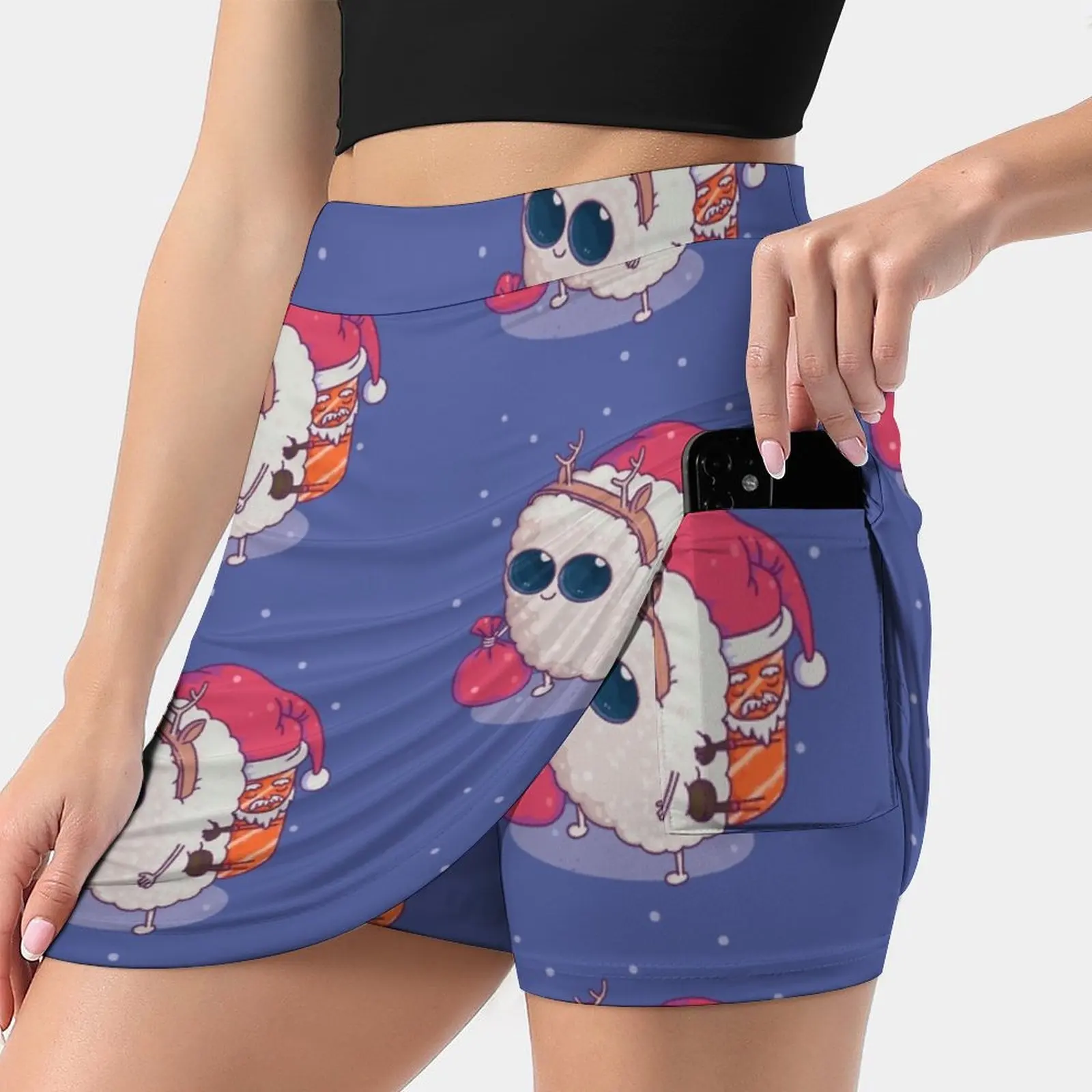 Happy Santa Sushi Women's skirt With Hide Pocket Tennis Skirt Golf Skirts Badminton Skirts Running skirts Sushi Santa Christmas