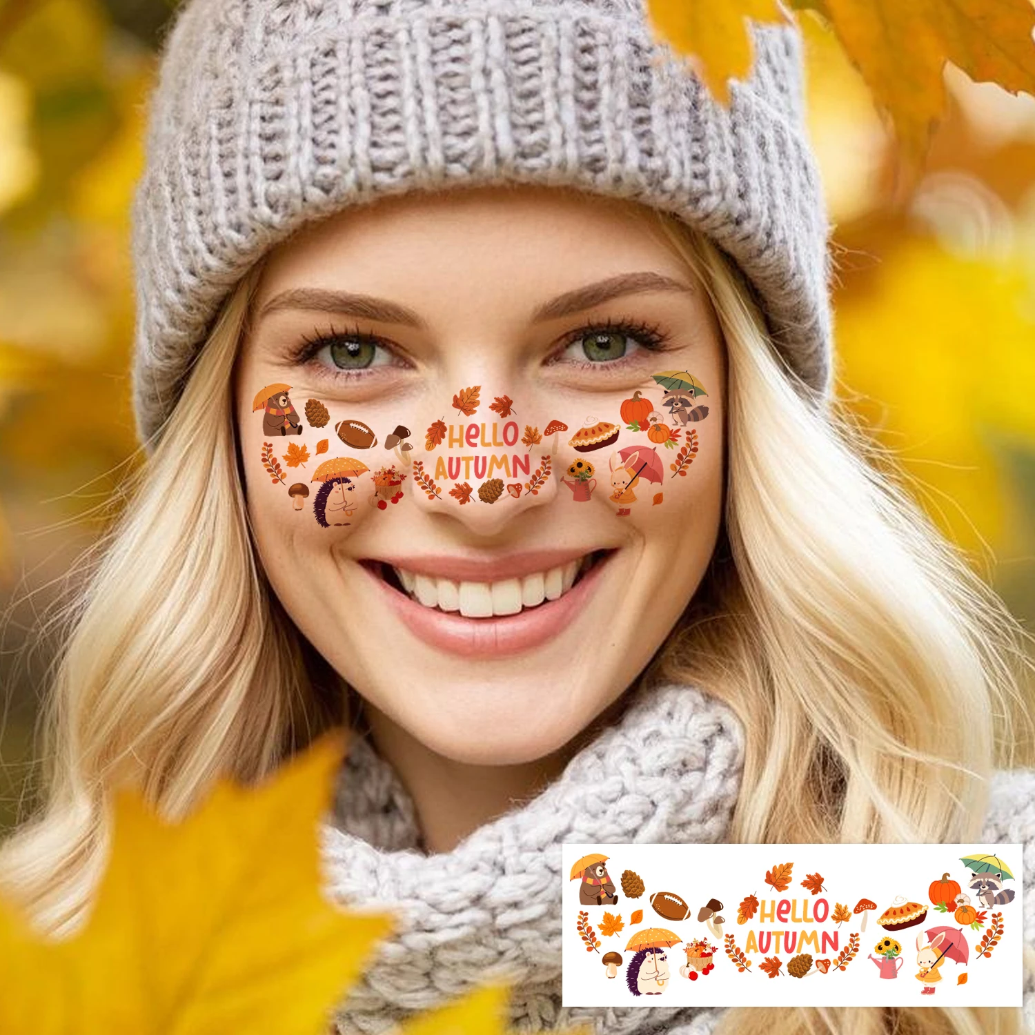 Fall Autumn Freckles Face Temporary Tattoos Themed Birthday Party Decorations Favors Supplies Décor Thanksgiving Pumpkin Leaves
