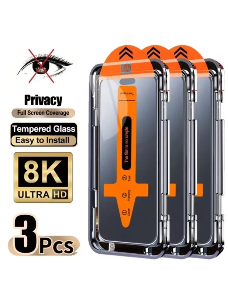 3er-Set Blickschutzfolie aus gehärtetem Glas für iPhone 16 17 Pro 15 13 12 11 14 Pro Max 7 Plus 16e Air Mini XR XS