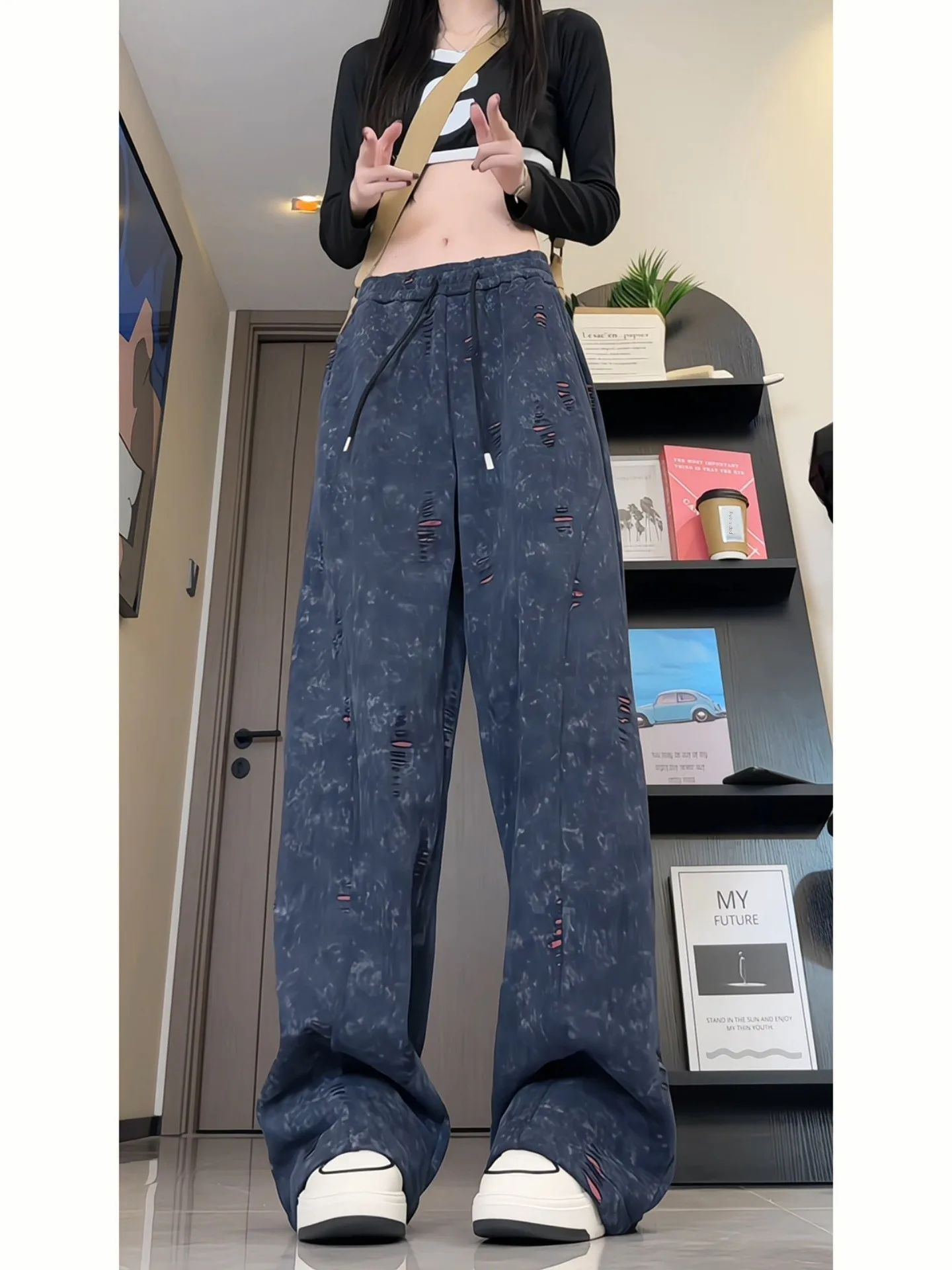 

Tie-Dye Loose Wide Leg Pants Men Women Casual High Street American Style Autumn Comfortable Loose Fit Straight Leg Trousers