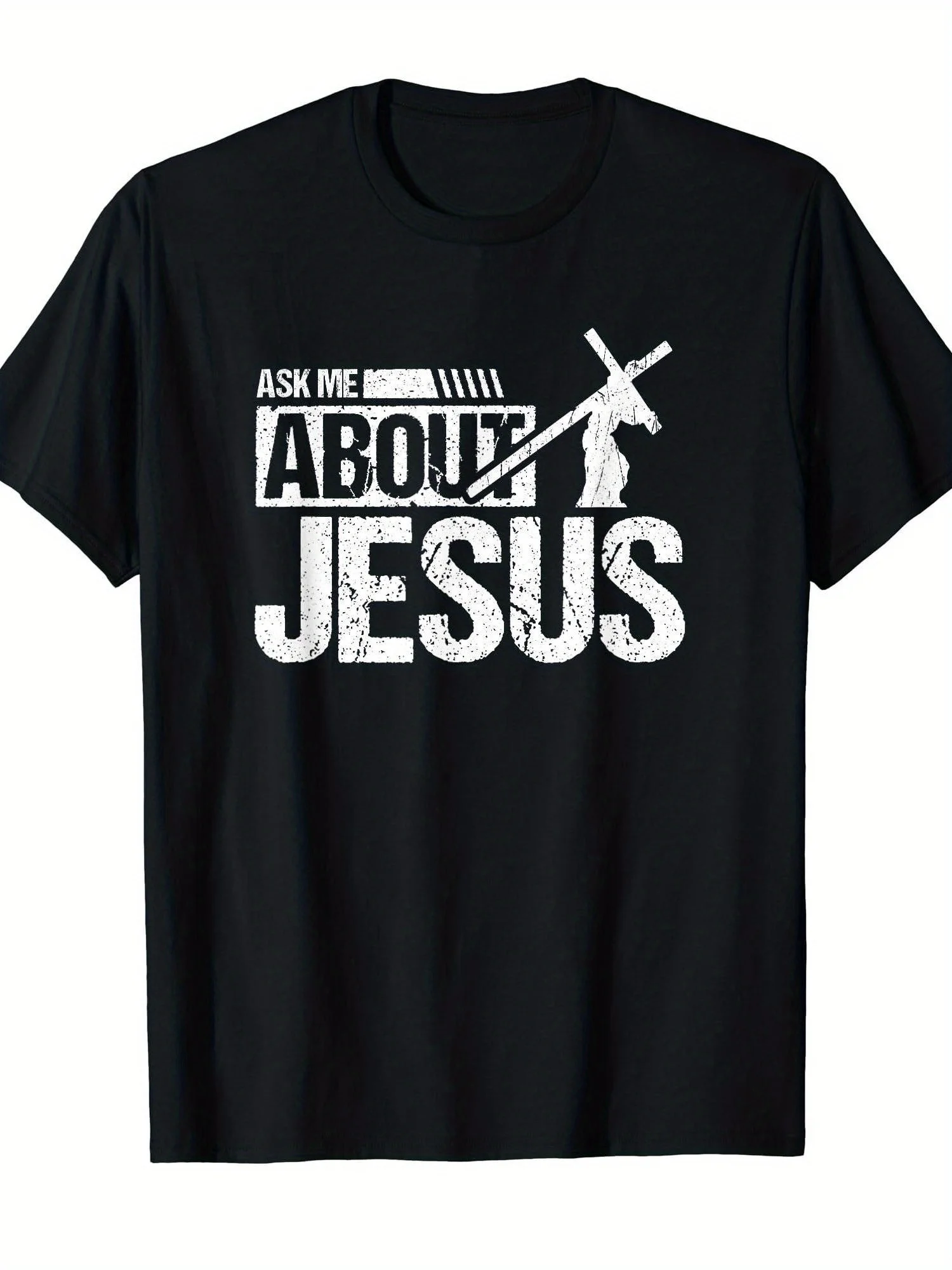 2026 Men'S Christian Faith T-Shirt - Ask Me About Christ 220gsm Heavyweight Short Sleeve Round Neck Casual Shirt with Verse Desi