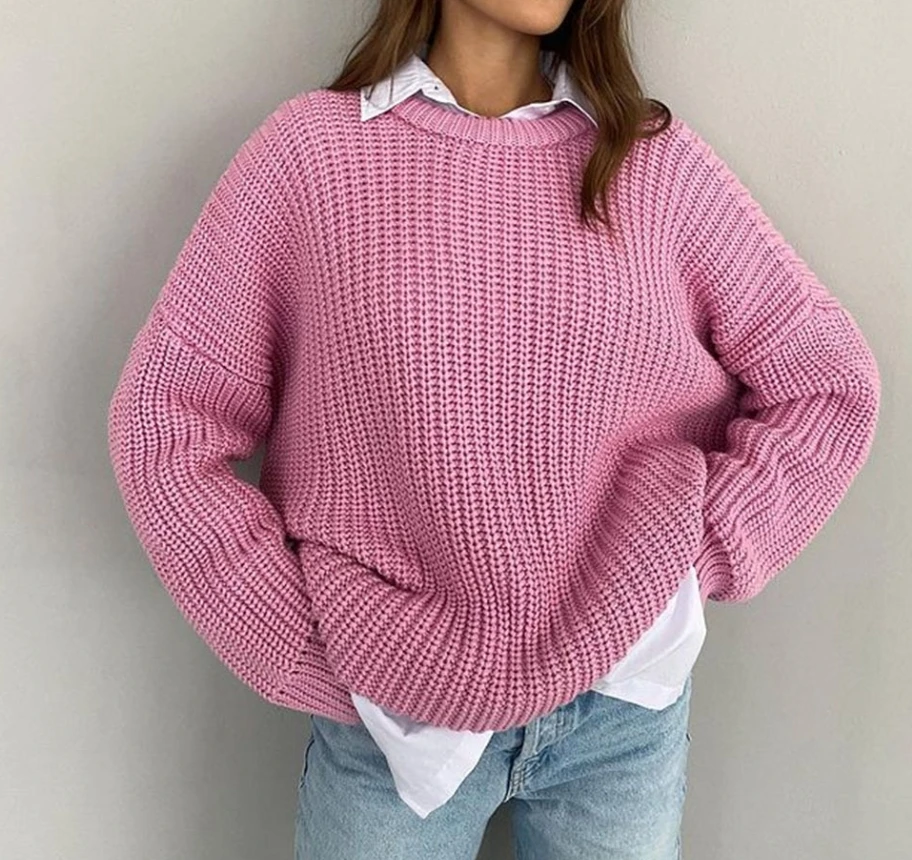 Women's Sweater Jacket 2024 Autumn Fashion New Loose Round Neck Solid Color Long Sleeved Lazy Style Knitted Jacket