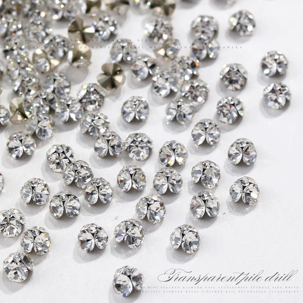 10pcs 2.5-8.5mm Super Sparkle K9 Nail Pile Diamonds Ball Sparkle Mini Clear Pile Nail Rhinestones 3D Stacked Glass Manicure Gem