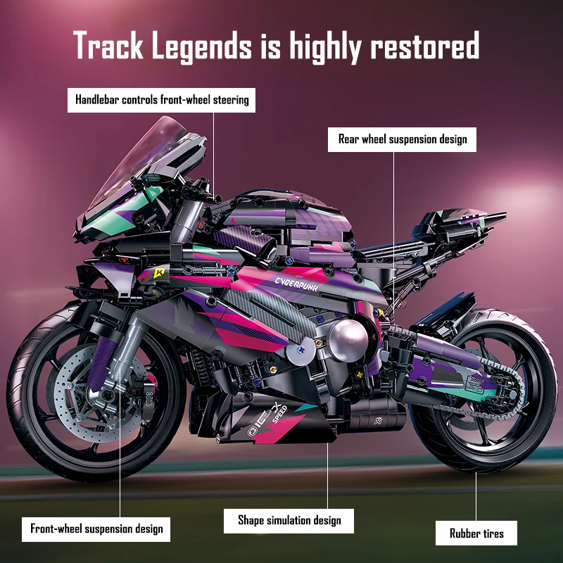 1:5 Scale Cyberpunk Motorcycle Building Set — Educational Construction Toy Collector's Grade Gift Suitable for Adults and Kids