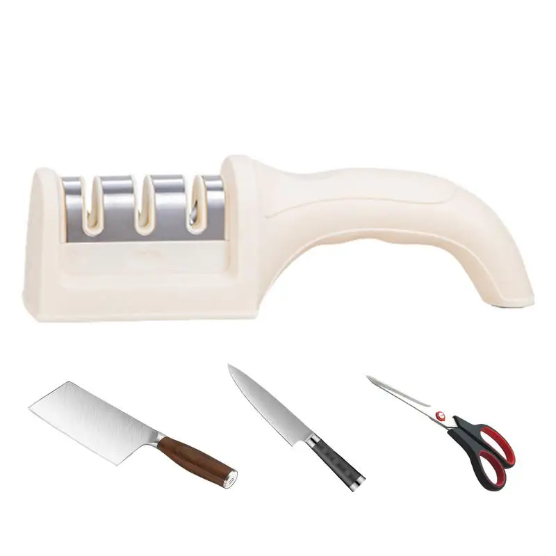 Sharpening Stones 3-Stage Handheld Sharpening Stone Chopper Sharpener With Non-Slip Base Multifunctional Kitchen Sharpener