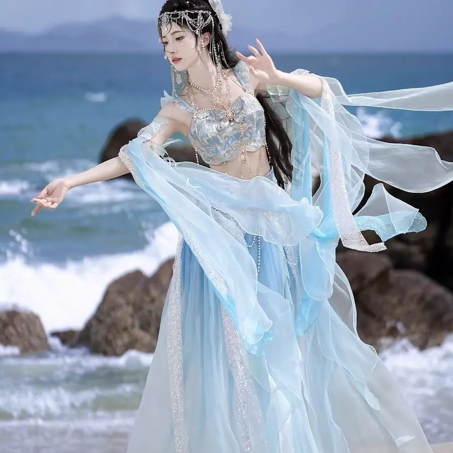 

Новинка 2026: Элегантное платье Ханьфу в экзотическом стиле с элементами Хань, вышивкой, костюм русалки-принцессы для танцев и косплея, комплект