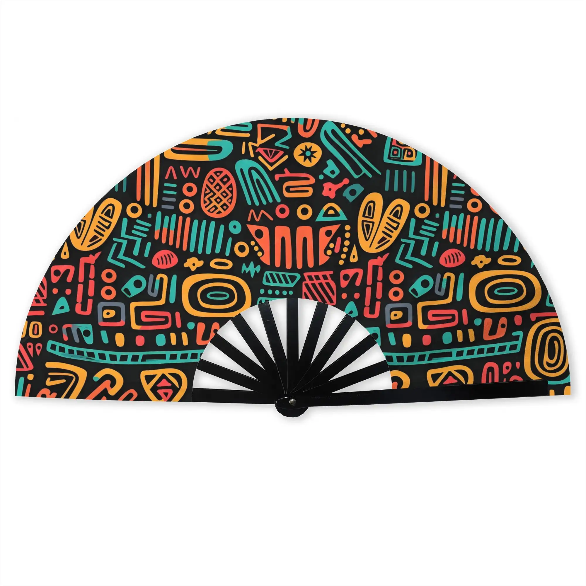 African Texture Art   Portable Pocket Fan Travel Ethnic Colorful  Folding Fan Chinese Dance Cooling Handheld Fans