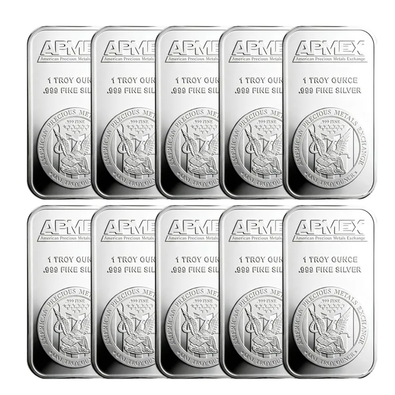 10pcs Apmex One Troy Ounce Bar Silver Bar Apmex Silver Bullion Silver Plated Bar for Best Collection Gifts