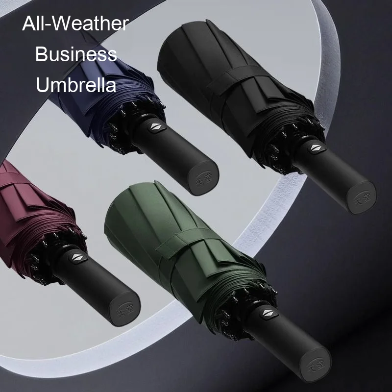 Fully Automatic 12 Bone Umbrella Enlarged Thickened and Reinforced Windproof Rainproof Portable Car-mounted Tri-fold Umbrella