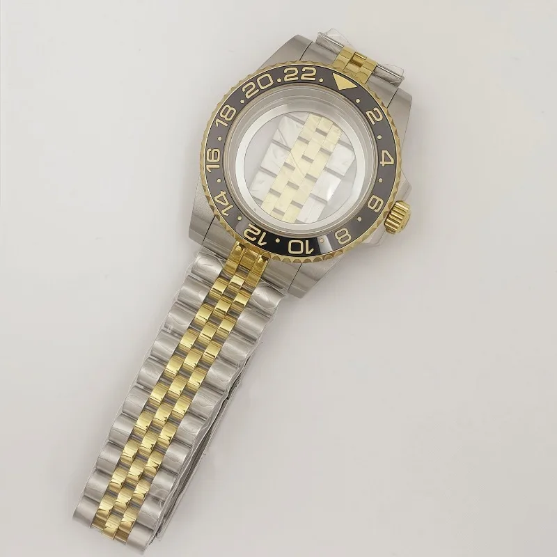 علبة ذهبية 40 مللي متر يخت من خلال علبة الورق السفلي 5 خرز حزام قابل للضبط + مجموعة حلقات لـ NH35/36