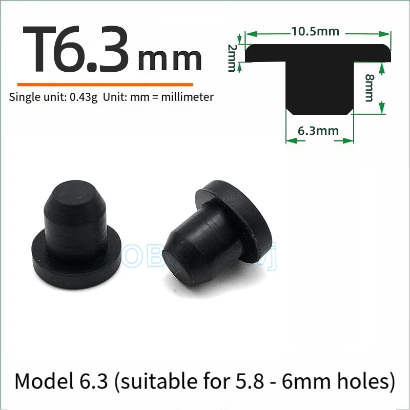 Silicone Rubber Plug T-Type Waterproof Sealing Stopper for Sink Overflow Fish Tank Drain Floor Drain 6PCS