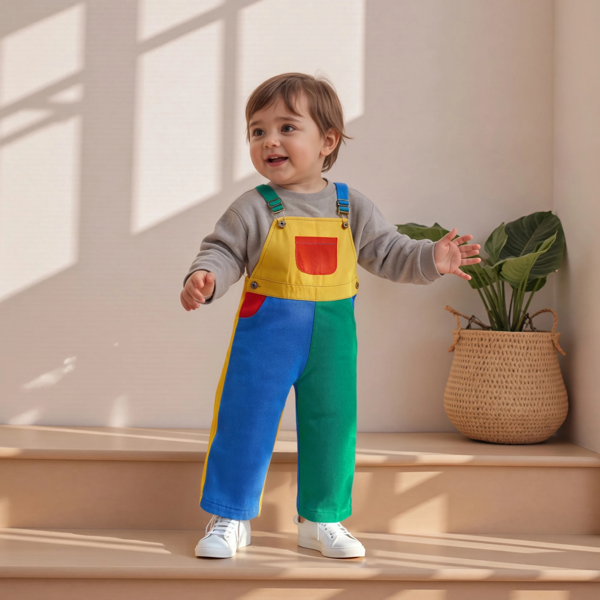 1-6Y Fashion Kid Denim Overalls Contrast Color Sleeveless Square Neck Full Length Romper with Adjustable Shoulder Strap