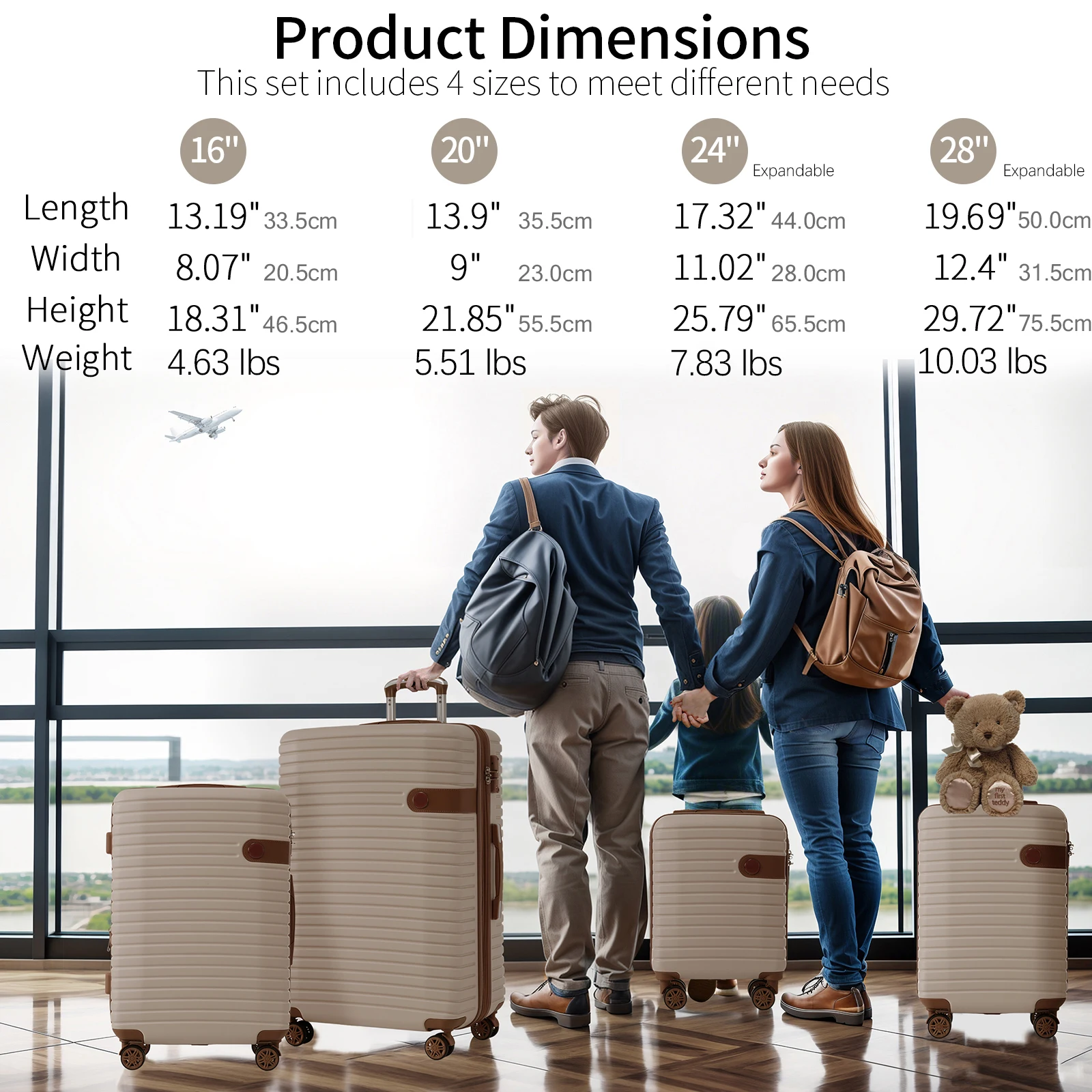 ชุดกระเป๋าเดินทาง 4 ชิ้น ชุดกระเป๋าเดินทางแบบแข็ง ABS น้ำหนักเบา ขยายได้ พร้อมกระเป๋าจัดระเบียบ 4 ใบ พร้อมกุญแจ TSA ล้อหมุน