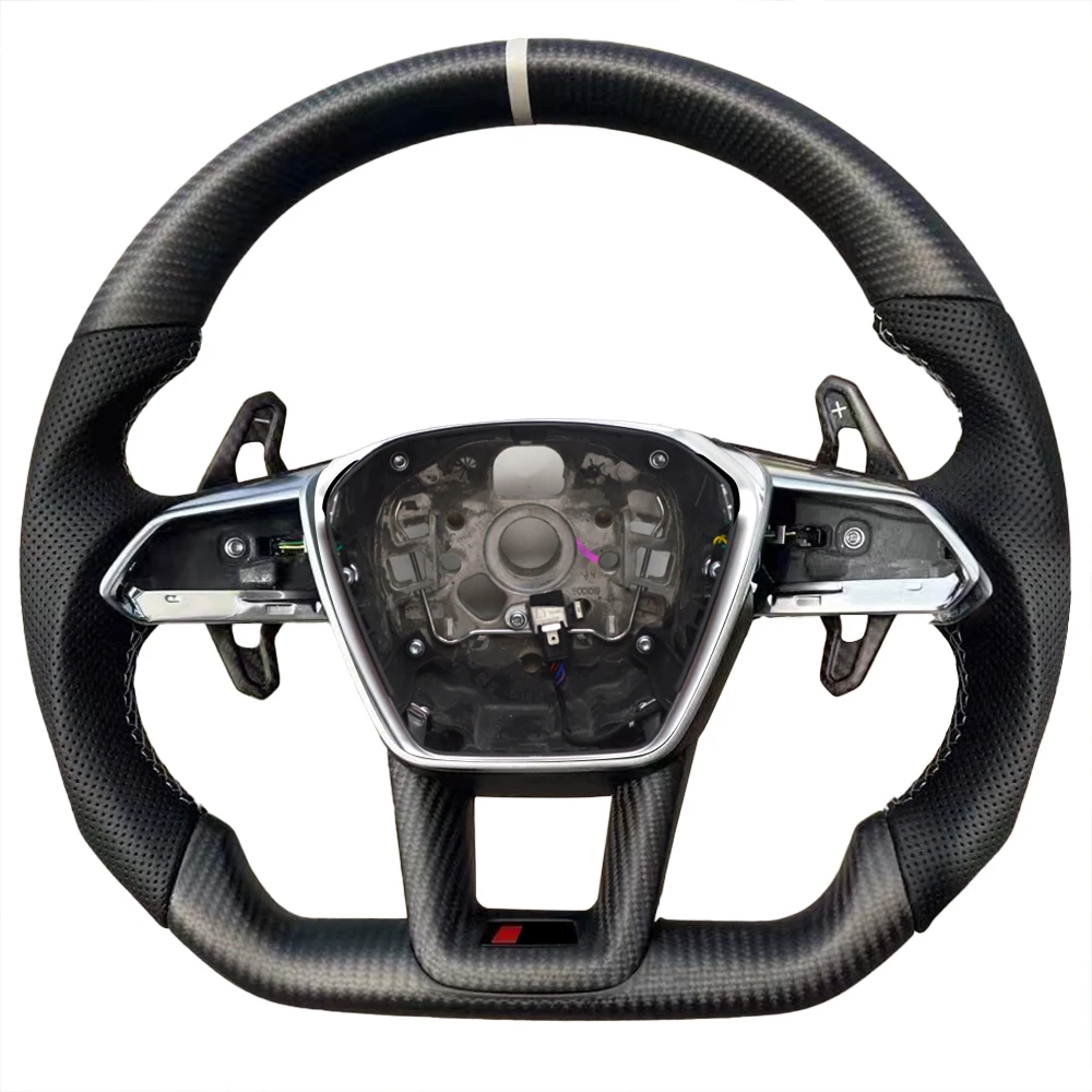 For Audi A6 C8 Frosted Carbon Fiber Flat Bottomed Sports Steering Wheel