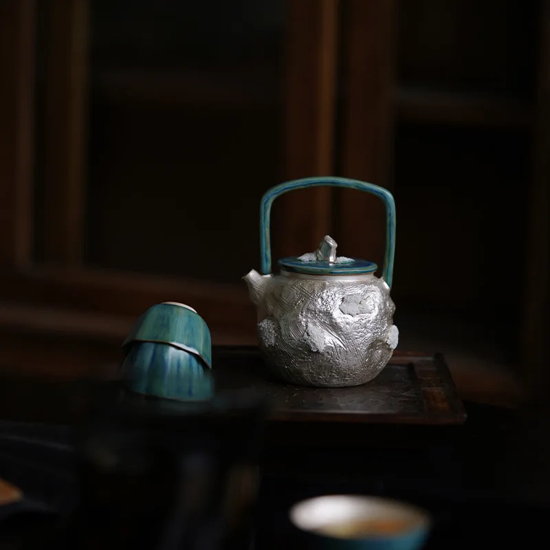 Handcrafted Gilded Silver Creative Naman Long-Handled Teapot Rustic Ceramic Kung Fu Tea Set High-End Gift