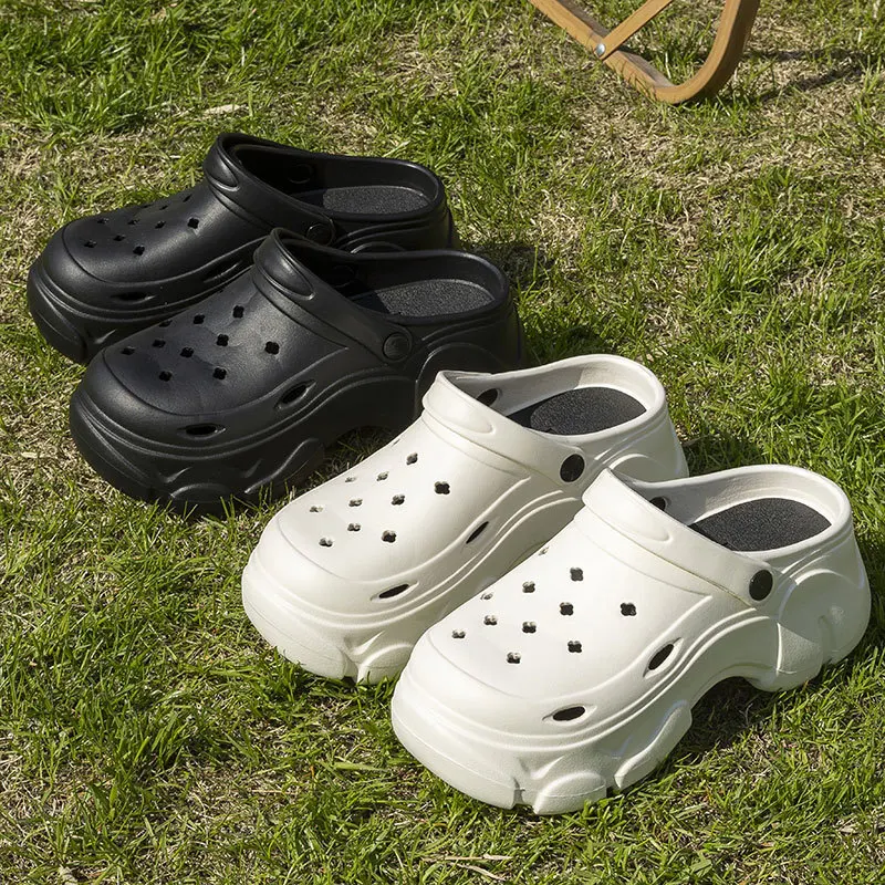 Women's Shoes 7cm Thick-Soled Sandals Casual Korean High-Quality Garden Shoes Unique Non-Slip Beach Shoes Fashionable Hollow Shoes