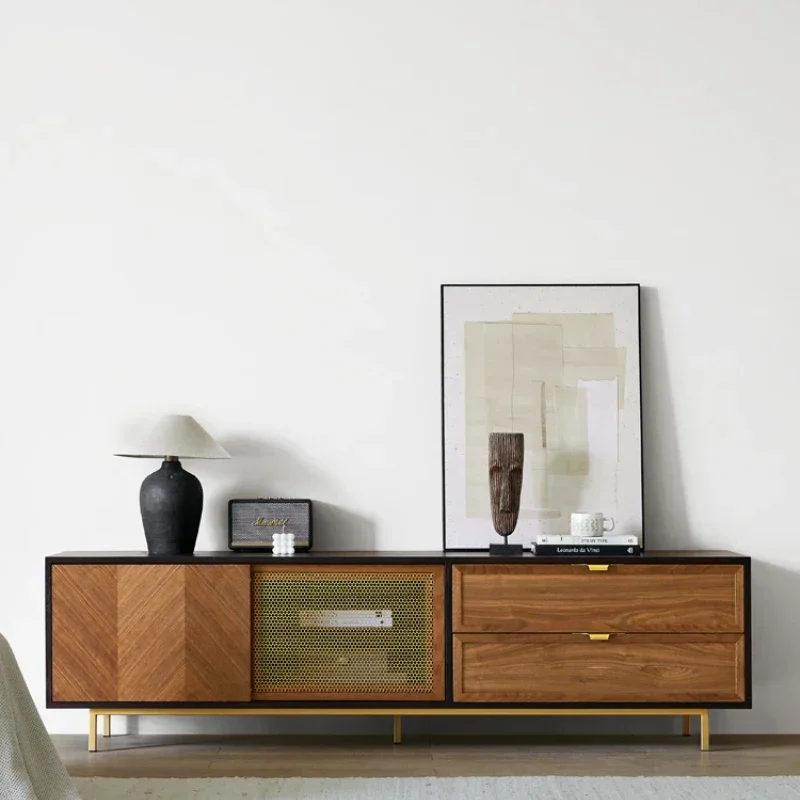 Coffee Table Combination Modern Simple and Light Luxury Living Room Small Apartment Black Walnut Audiovisual Cabinet