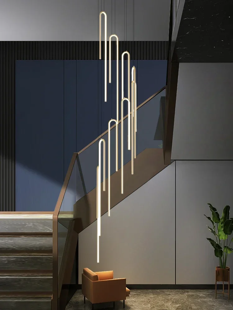 

Duplex rotating staircase long chandelier Nordic creative personalized villa living room light modern simple restaurant led lamp