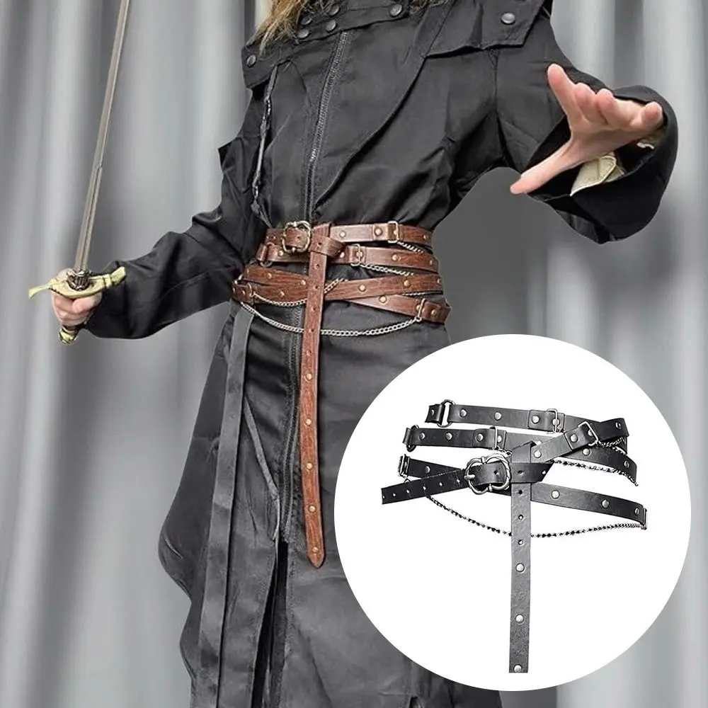 حزام سلسلة معدنية من الجلد الصناعي DIY من القرون الوسطى، حزام رفيع قابل للتعديل للنساء، حزام نحيف كلاسيكي للفساتين #3