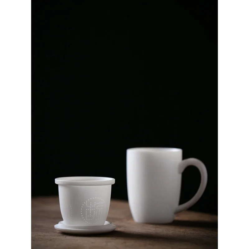 Chunxuan Tang White Porcelain Tea Cup Office Tea Brewing Water Cup Personal Cup Simple Ceramic Filter with Cover Hole Tea Water