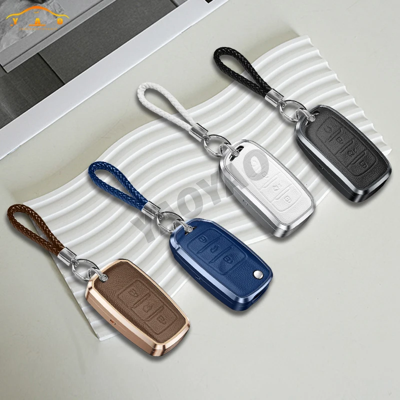 

New Aluminum Alloy Leather Key Case For Changan CS35 CS55 CS75 CS85 2018 2019 2020 Eado 2013-2016