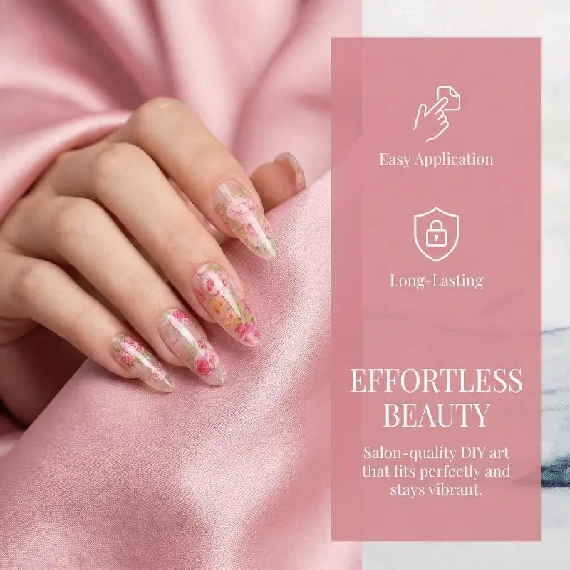 Rose Nail Transfer Foil Paper 100cm Floral Sticker Strip for DIY Nail Art Decoration Easy Apply in Home or Salon