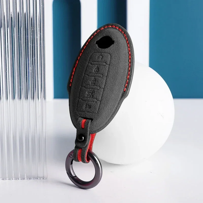 

Car Key Case Shell Keychain for Nissan Rouge Maxima Altima Sentra Murano Qashqai 5 Buttons Suede Leather Car Key Fob