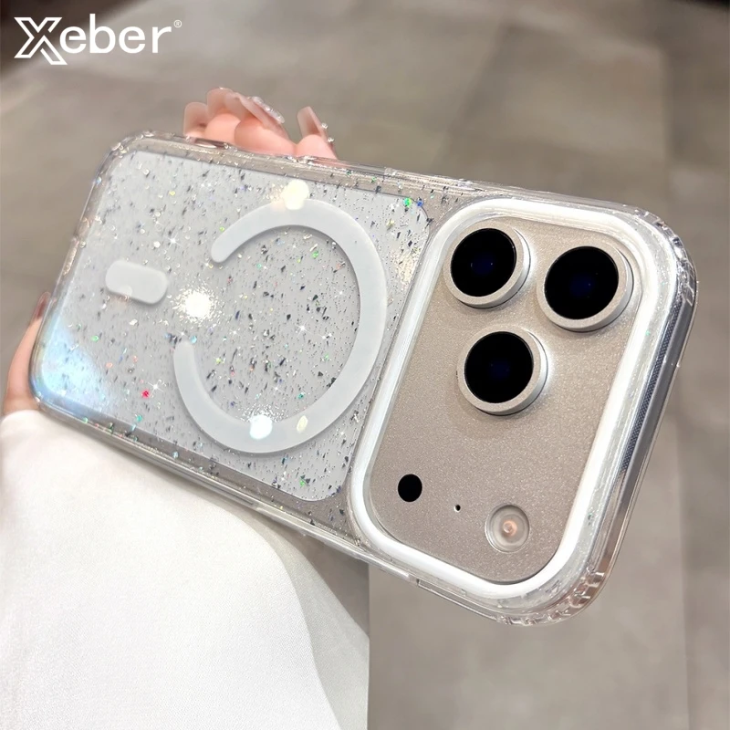 بريق الترتر المغناطيسي شحن لاسلكي لحالة Magsafe آيفون 17 16 15 14 13 برو ماكس الهواء غطاء للحماية للصدمات