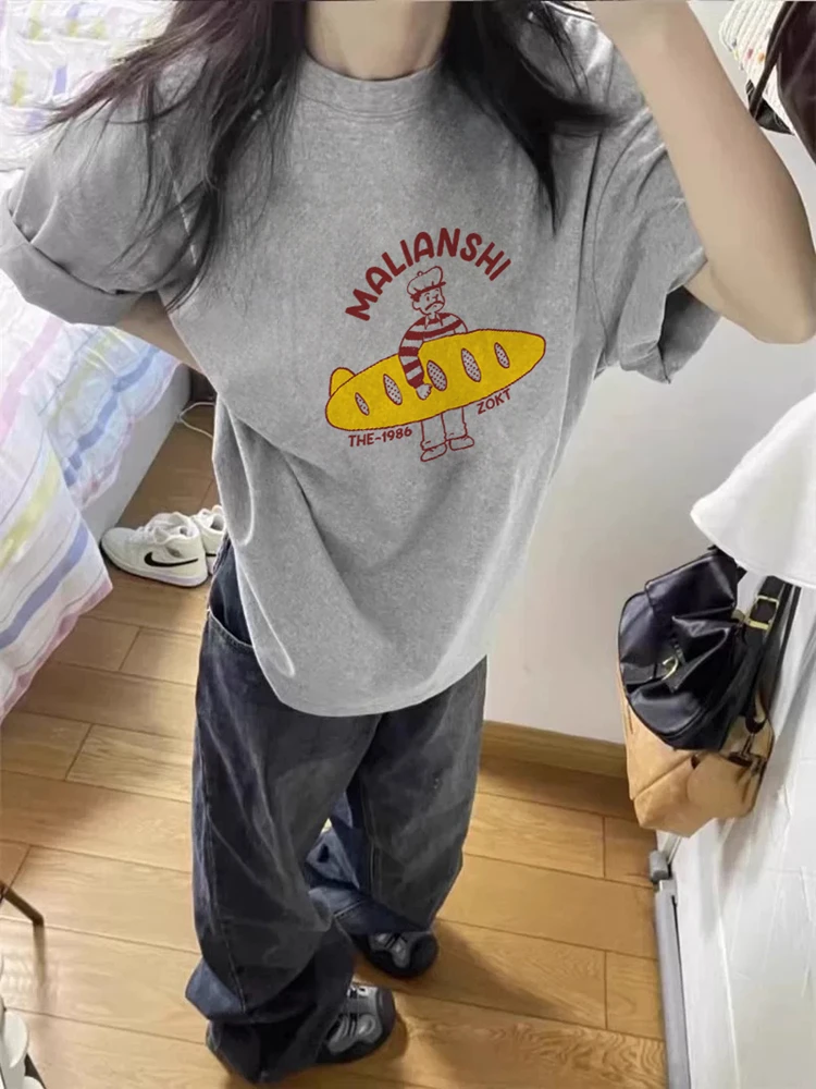 

Heavyweight Pure Cotton ort Sve T-irt ex Summer Loose Versatile f Sve Top oulder Width Stand Korean Sle