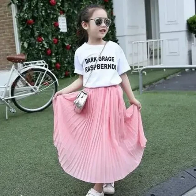 Kids Chiffon Skirt for Girls Spring Summer Children Pleated Long Skirts Pure Color Teenage Girls Clothes 4 5 6 8 10 12 Years AliExpress