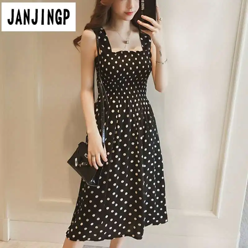 

Fashion Women Loose None Sleeve Polka Dot Shoulder Plus Size Casual Dress Polka dot dress female summer student 2025