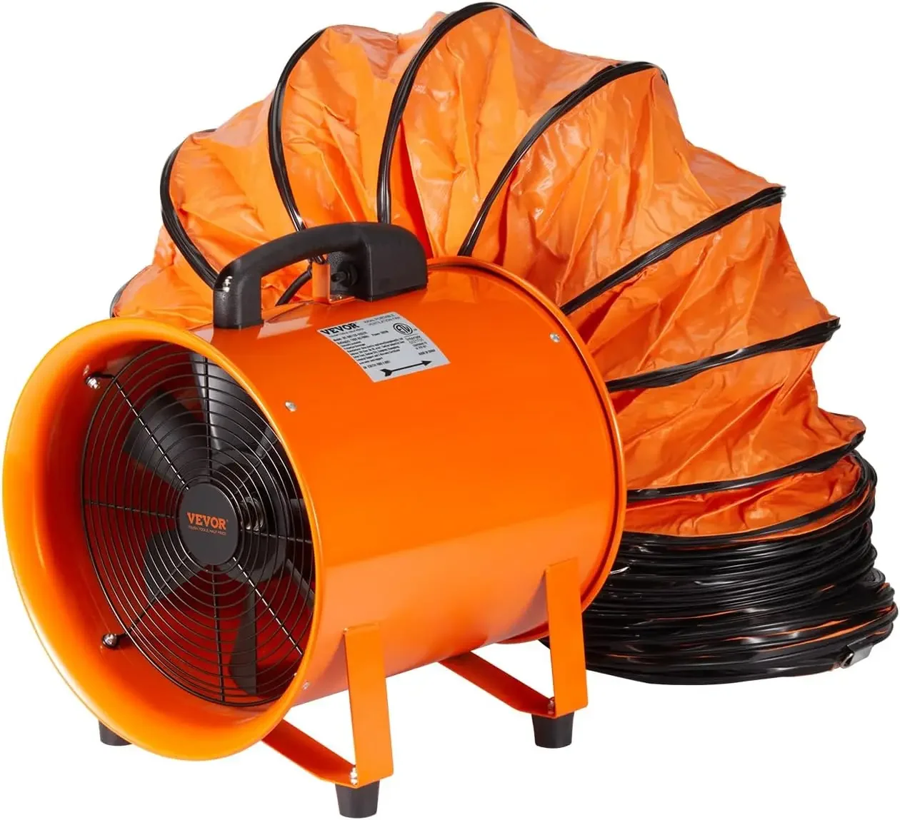 VEVOR Portable Utility Blower Fan, 12 Inch 585W 3198 CFM Heavy Duty Cylinder Axial Exhaust Fan with 16.4ft Duct Hose, Industrial