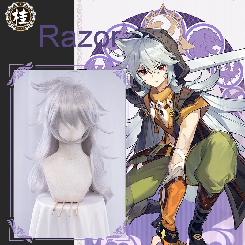 

UWOWO Game Genshin Impact Razor Cosplay Wig Silver Gray Wigs Cosplay 90cm Long Hair Heat Resistant Synthetic