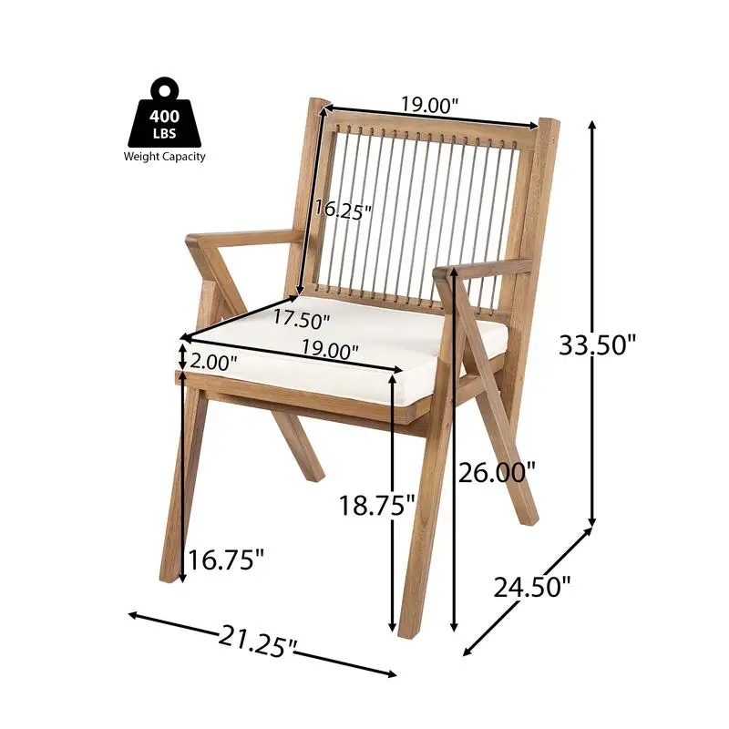 7-teiliges Outdoor-Essset aus Akazienholz mit Stühlen mit Seilrückenlehne, Teakholz- und schwarzem Finish