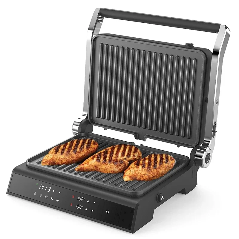 Anbolife small kitchen appliance digital 4 slice contact grill sandwich panini maker 180 degree open for kitchen using