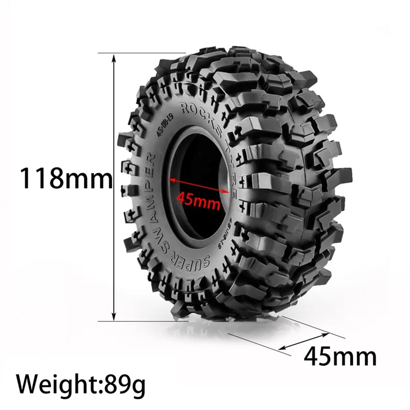 4PCS 118mm 1.9 Rubber Tire Wheel Tyres for 1/10 RC Crawler Car Traxxas TRX4 RC4WD D90 Axial SCX10 II III Redcat MST