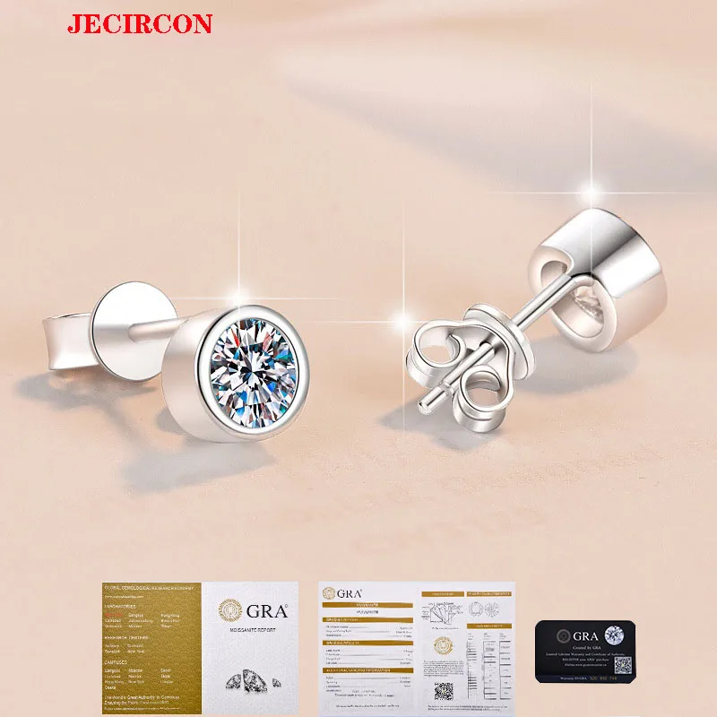 

Серьги-гвоздики JECIRCON из стерлингового серебра S925 с муассанитом для женщин/мужчин, простые круглые универсальные повседневные аксессуары с прочным GRA