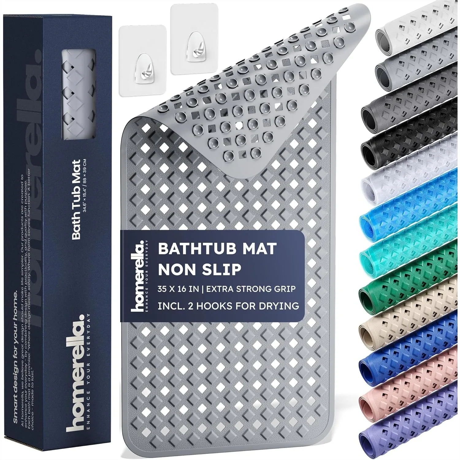 

Non Slip Bathtub Mat 35x16, Extra Long Shower Mat with 250+ Suction Cups, Anti Mold & Machine Washable, BPA Free, Includes 2