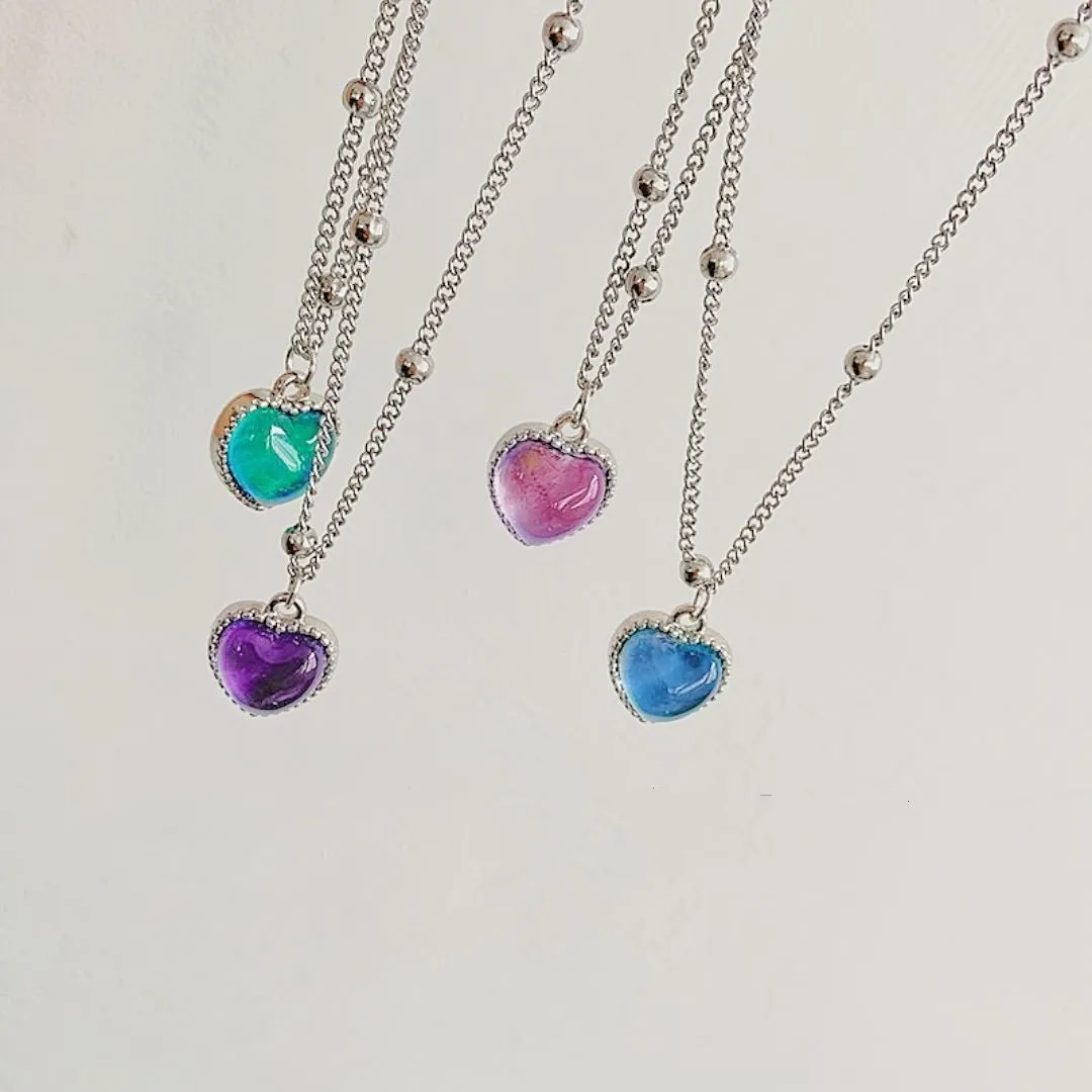 Emotional empfindliche Verfärbung Liebesanhänger Halskette Edelstahl Perlenkette Geschenk Schmuck Neue Mode – Detail 5
