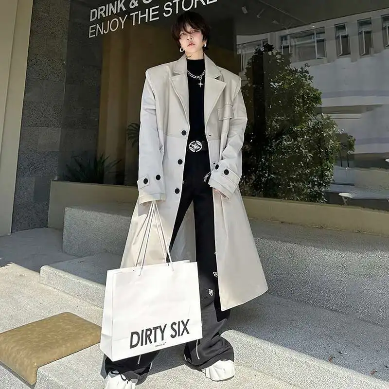 LUZHEN Korean Leather Splicing Long Trench Coat Men’s Trendy Loose Knee Length Stylish Outwear Male 2024 Autumn Winter LZ5199 3 LUZHEN Korean Leather Splicing Long Trench Coat Men's Trendy Loose Knee Length Stylish Outwear Male 2024 Autumn Winter LZ5199 3