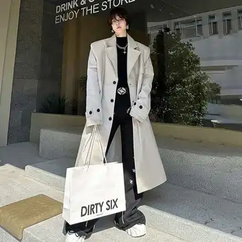 LUZHEN Korean Leather Spliced Long Trench Coat 3 LUZHEN Korean Leather Splicing Long Trench Coat Men's Trendy Loose Knee Length Stylish Outwear Male 2024 Autumn Winter LZ5199 3