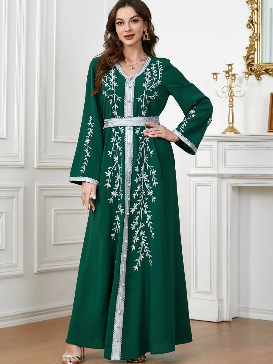 Ramadan Morocco Dress Muslim Women Abaya 2024 Eid Embroidery Abayas Dubai Islam Party Dresses Kaftan Robe Vestidos Largos