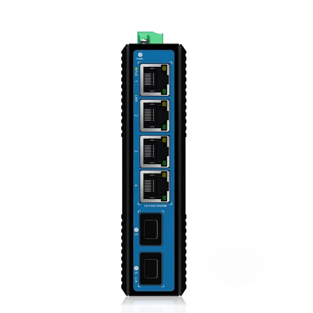 Wholesale 6 Ports Full Gigabit Industrial Fiber Switch Desktop 12Gbps 1000M SFP Port PoE Industrial Switch