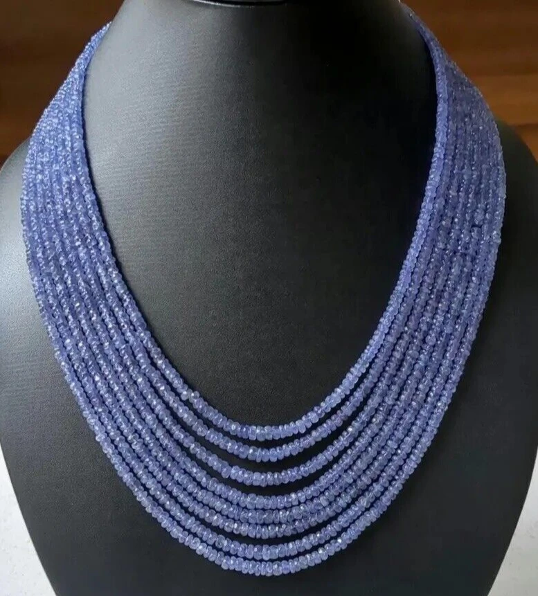 

Natural Tanzanite roundelle Faceted Beads 8 Line Necklace 2*4mm18 Inches