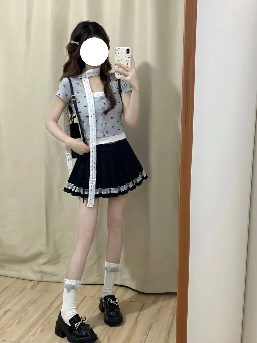 

Spring 2026 Faionable Sweet Korean Sle JK Skirt Women's Pleated ort Skirt with Bow Design Inner Lined Slim Fit