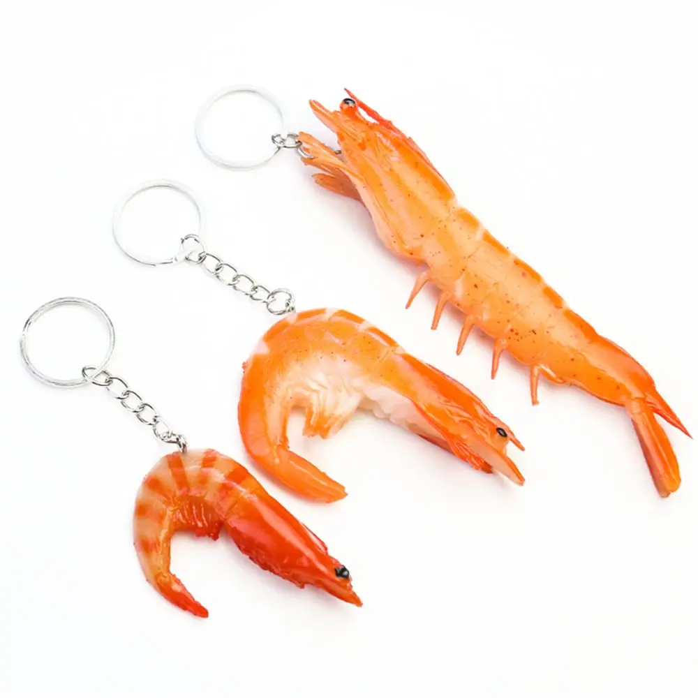 Funny Simulation PVC Shrimp Keychain Prawn Keyring Food Sea Animal Kids Toy Bag Backpack Ornament Woman Girl Jewelry Accessories