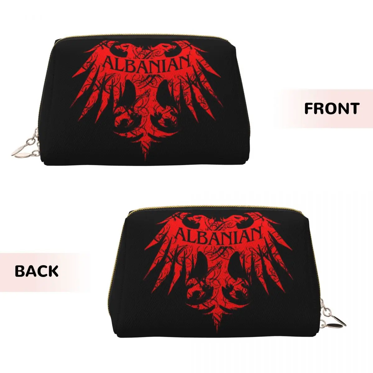 Albania Flag Black Eagle On Red Women Cosmetic Bag Travel Makeup Organizer Pouch Toiletry Storage Dopp Kit Case