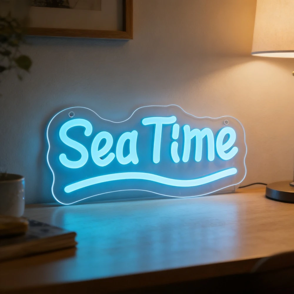 

Ocean Blue Sea Time LED Neon Sign Dimmable USB Light for Nautical Home Decor Beach House Bedroom Wall Art Kid Room Lighting Gift